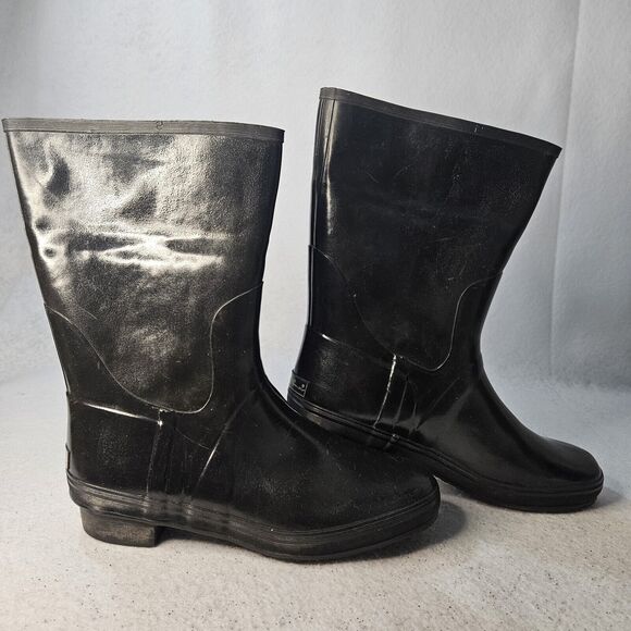 EDDIE BAUER Black Rain Boot Sz7 Round Toe Flats - Picture 2 of 7